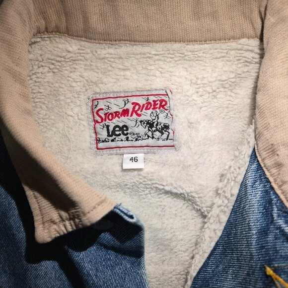 Vintage Lee Storm Rider Sherpa Lined Denim Jacket Men's 46 - Picture 3 of 16